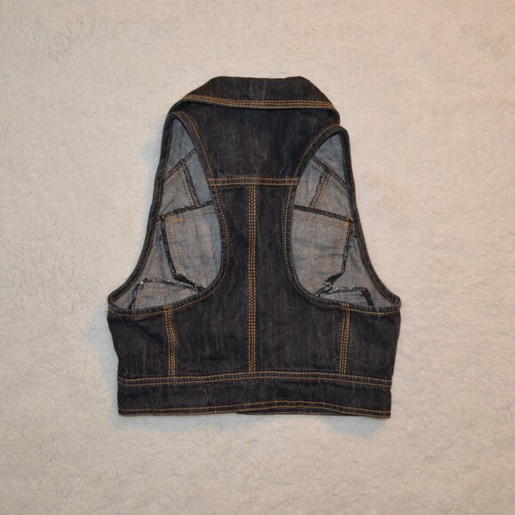 Max Rave dark denim crop vest with 4 pockets, shirt collar and racerback size S - Picture 11 of 13
